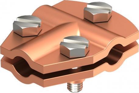 T connector Rd 8-10 mm, triple-screwed Cu